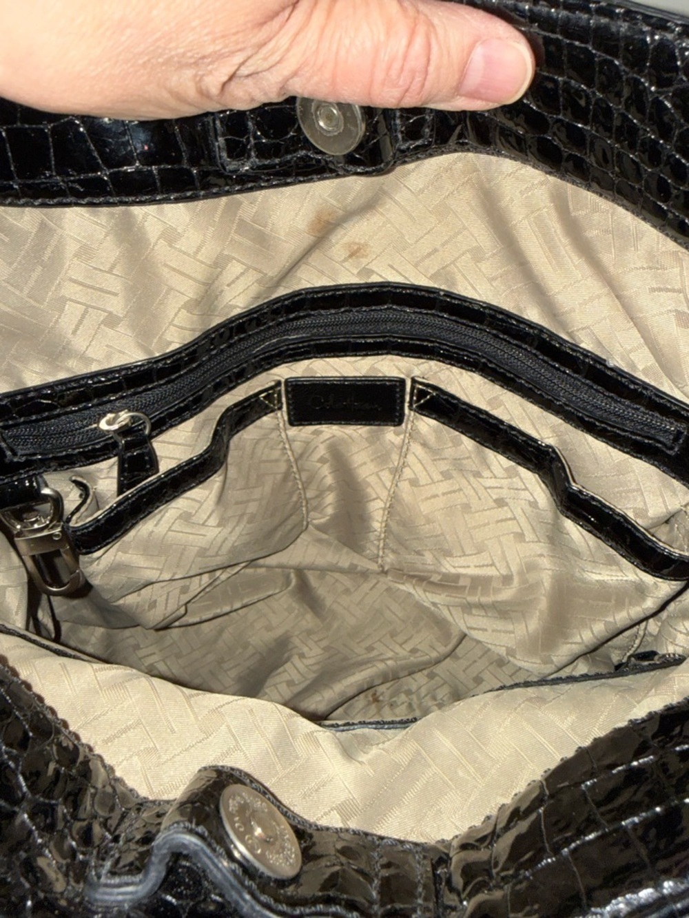 Cole Haan Beige Woven Tote with Black Faux-Croc Trim EUC - Picture 9 of 10